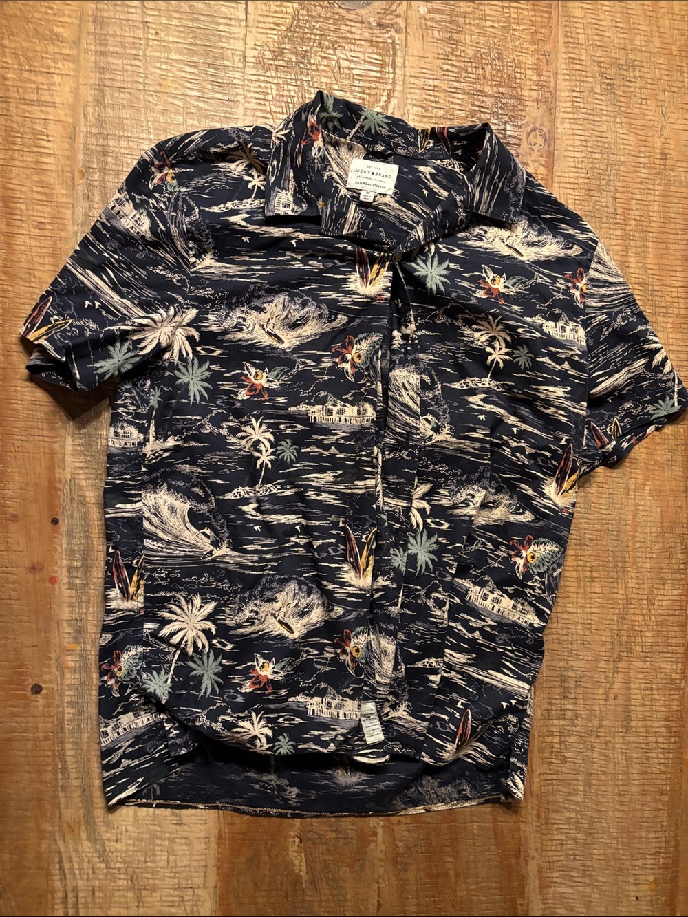 Lucky Brand Navy Tropical Print Button-Down Shirt